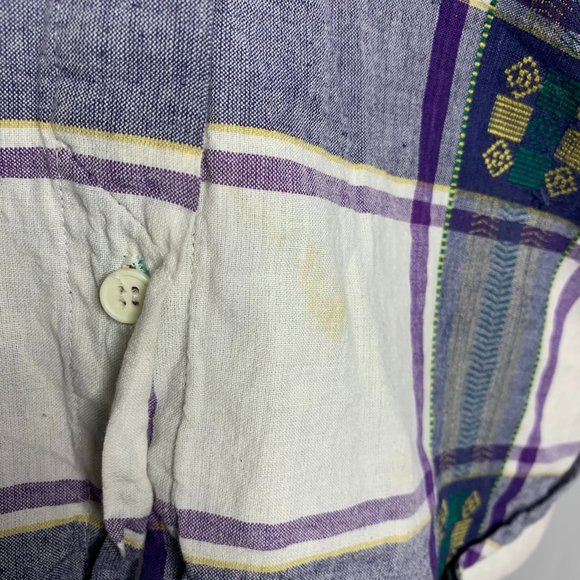 Vintage Button Up Shirt Shorts Set M Purple Plaid Embroidered Pockets Elastic - Picture 4 of 11
